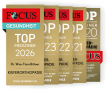 Dr. Woo-Ttum Bittner – Focus-Siegel für „Top Mediziner – Kieferorthopädie“.